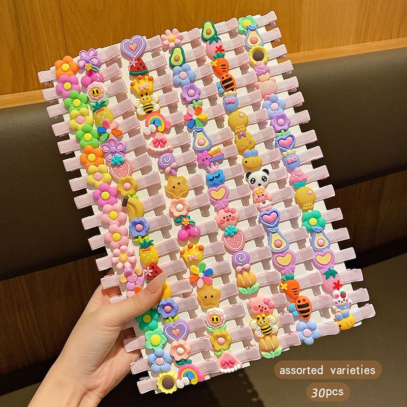 30pcs/set new hair accessories cute hair clips for girls, flower fruit rainbow candy dessert animal hair clip set, anti slip suitable for girls and children, colorful mix and match headwear