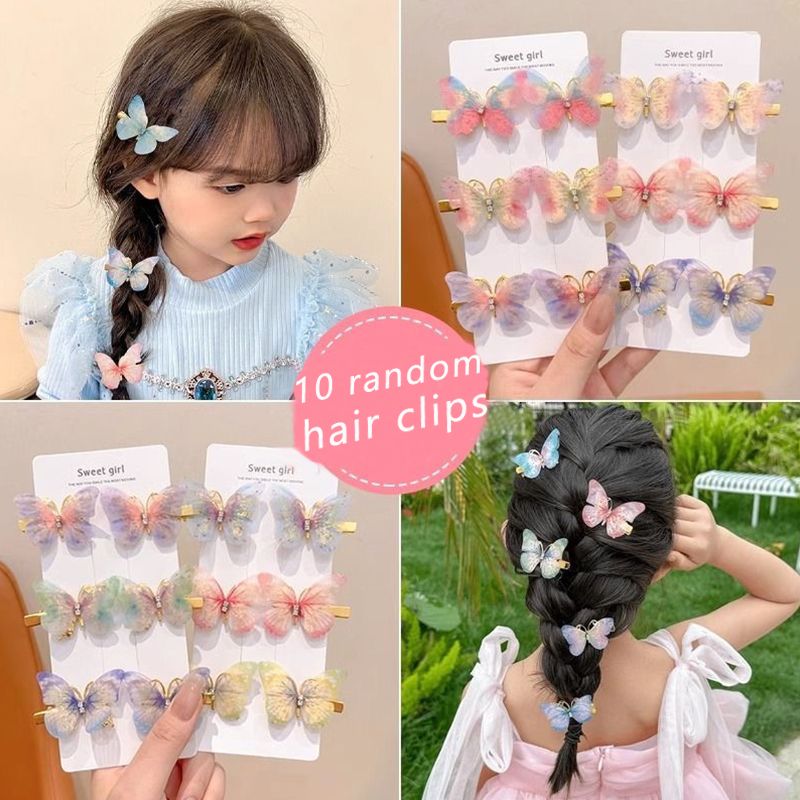 10pcs/set women's hair clip, butterfly broken hair clip, children's three-dimensional dynamic hair clip, hair accessory, no harm to hair, super fairy bow, girl's hair accessory, student hair clip