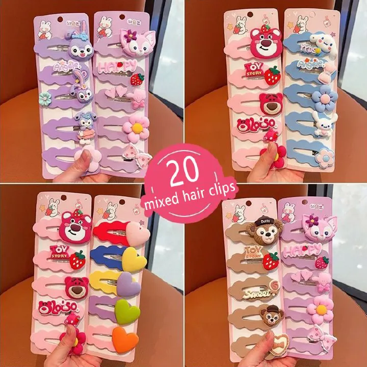 20PCS/Set Children's Cute Candy Color Hair Clip Children's Hair Accessories Small Hair Clip Girls' Hair Accessories Animal Hair Clip Set Anti slip Metal Button Suitable for Girls and Children