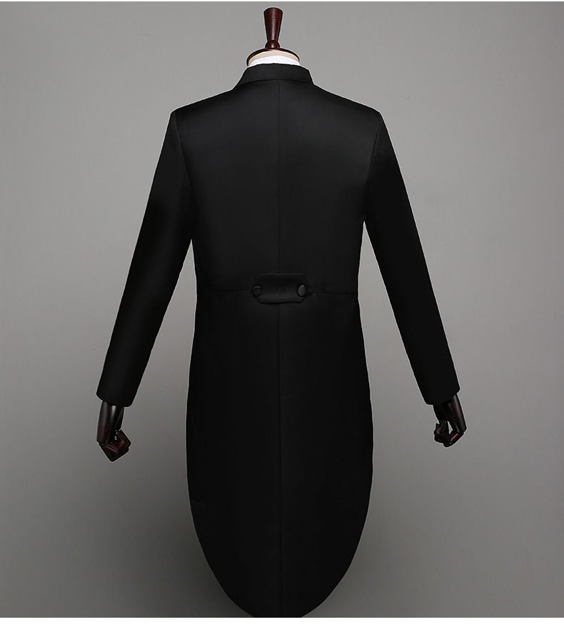 2025 African Men's Formal Suits Black Tailcoats Christmas Costumes Magic Performance Outfits Jazz Formal Wear Dance Competition Double Row Three-button Top+Trousers+Waistband+Bow Tie 4-Piece Set