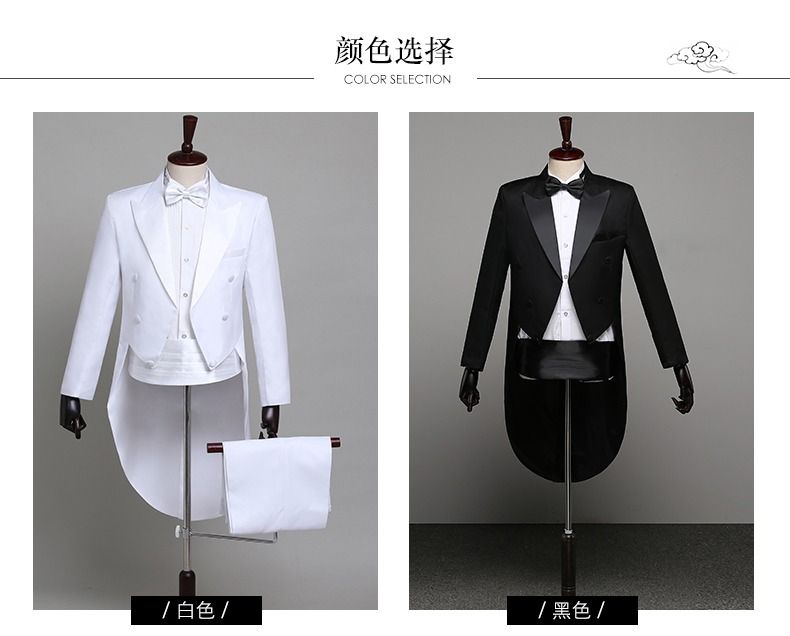 2025 African Men's Formal Suits Black Tailcoats Christmas Costumes Magic Performance Outfits Jazz Formal Wear Dance Competition Double Row Three-button Top+Trousers+Waistband+Bow Tie 4-Piece Set