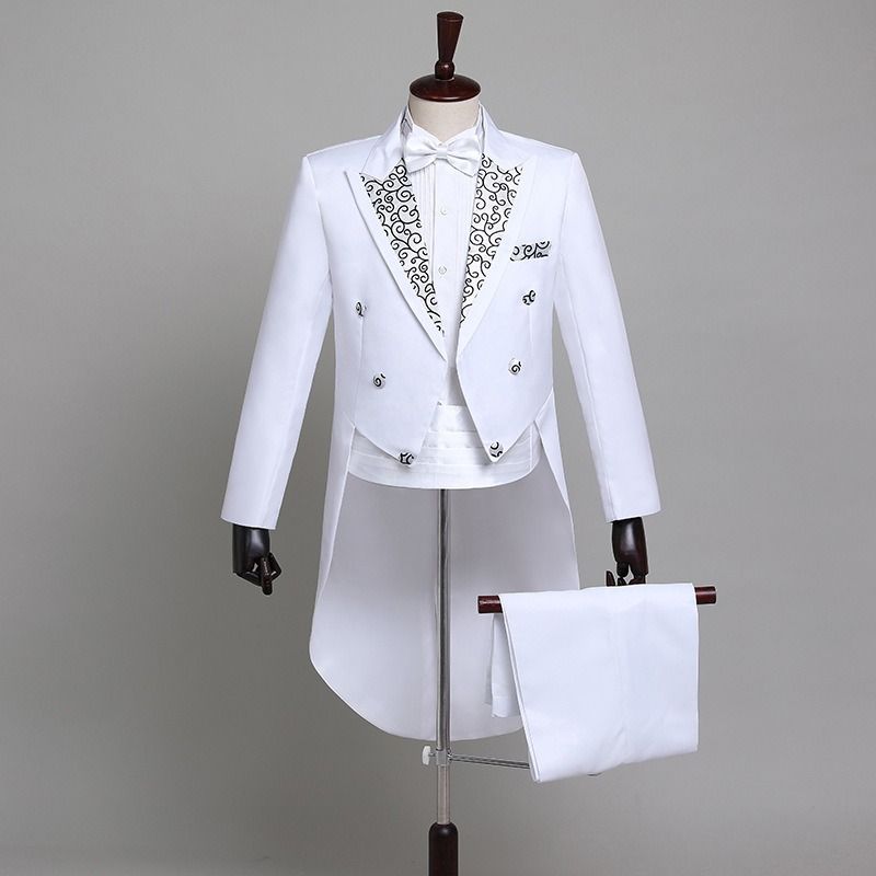 2025 African Men's Formal Suits Black Tailcoats Christmas Costumes Magic Performance Outfits Jazz Formal Wear Dance Competition Double Row Three-button Top+Trousers+Waistband+Bow Tie 4-Piece Set