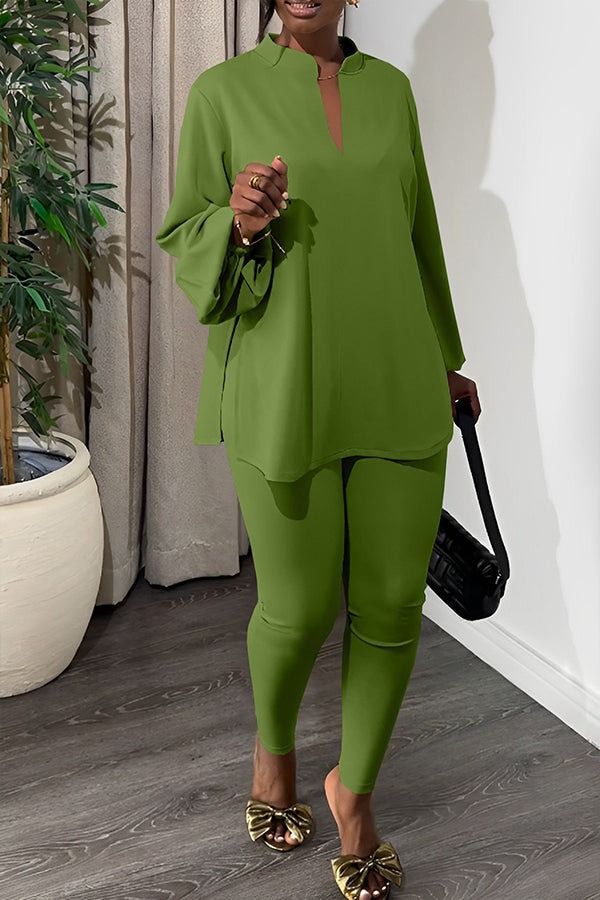 2025 Spring/Summer African European American Knit Suit Pants New Style Slits V-neck Tops Tight Pants Fashionable elegant Two-Piece set Elastic Technology Trendy Slit Design Comfortable Casual Style