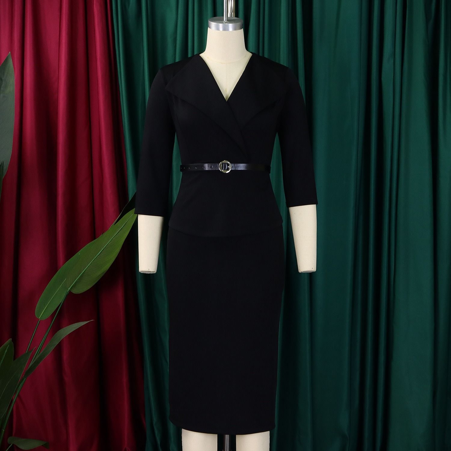Africa Europe America 2025 Spring & Autumn Fashion High Collar A-line Suitable Office Wear Elegant Hourglass Figure Pencil Skirt Dress Solid Color Pattern Elegant Style