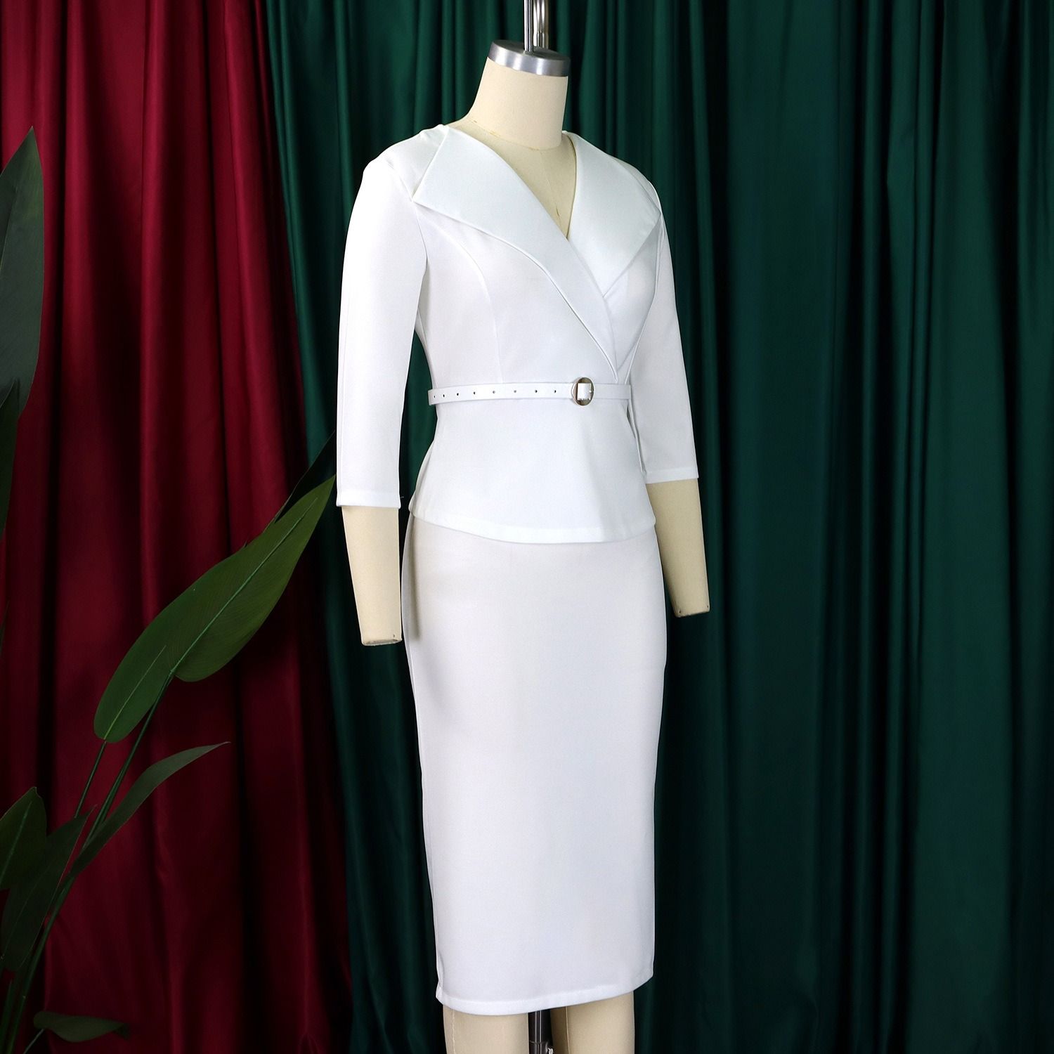 Africa Europe America 2025 Spring & Autumn Fashion High Collar A-line Suitable Office Wear Elegant Hourglass Figure Pencil Skirt Dress Solid Color Pattern Elegant Style