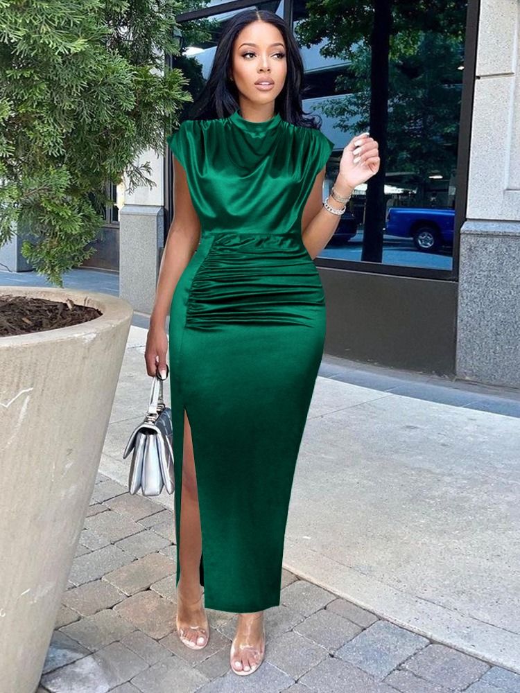 2025 African European New Style Long Dress Solid Color Formal High-waisted Dress Elegant Red Fabric Featuring Pleated Design Solid Pattern Patchwork Technique Elegant Style