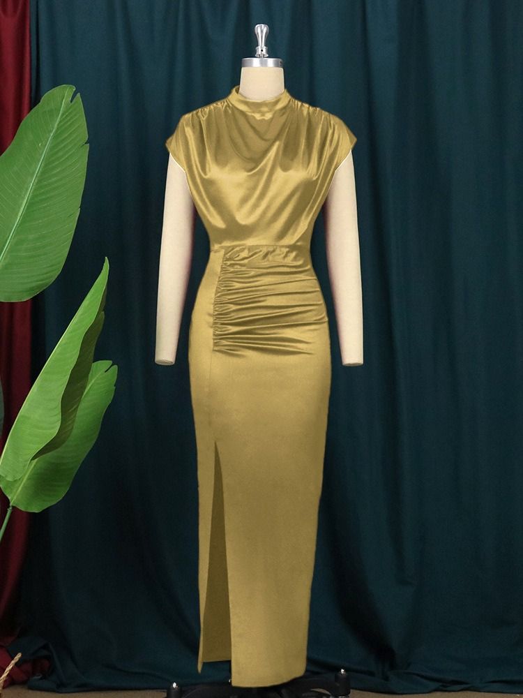 2025 African European New Style Long Dress Solid Color Formal High-waisted Dress Elegant Red Fabric Featuring Pleated Design Solid Pattern Patchwork Technique Elegant Style