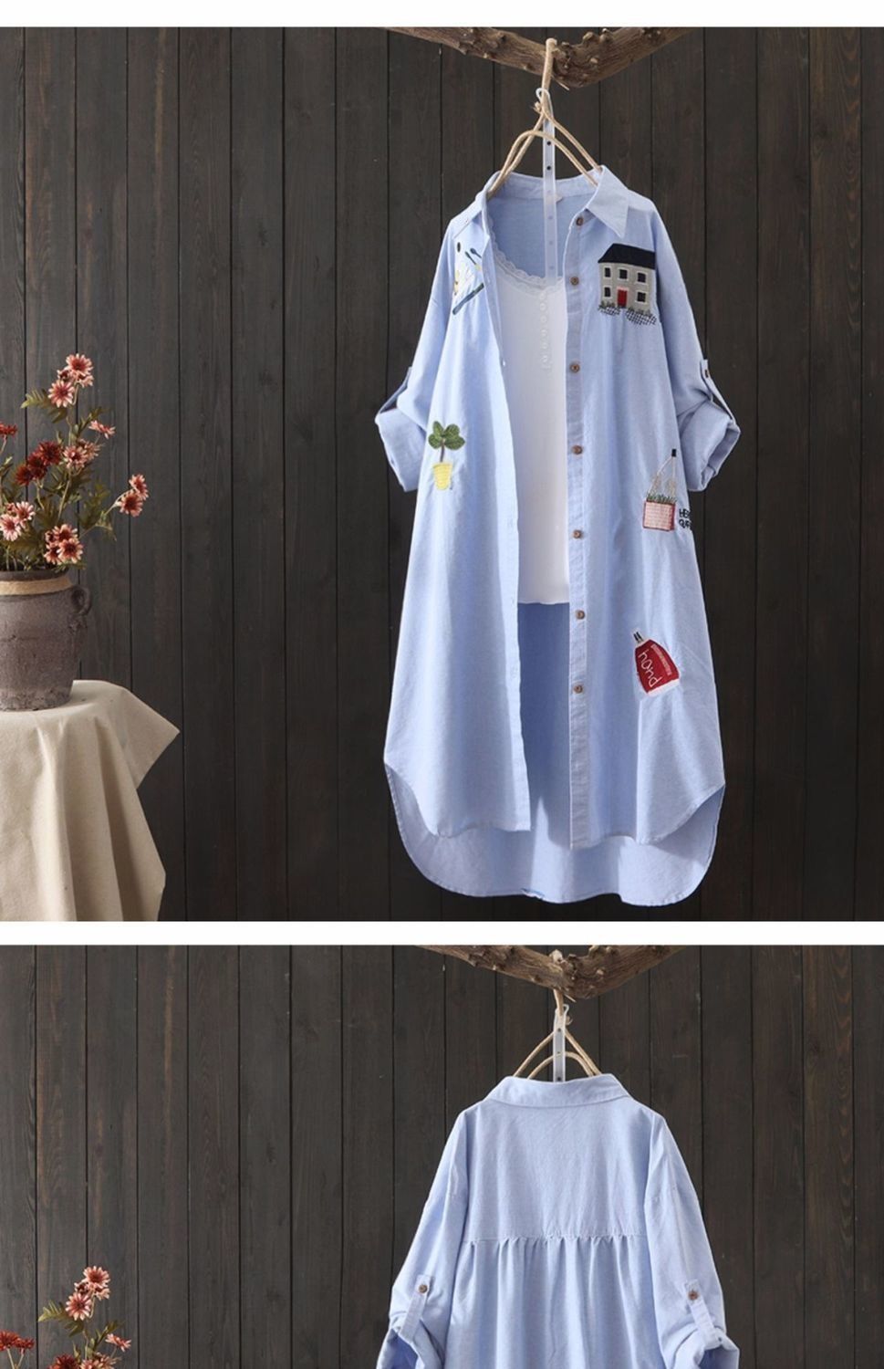2025 Africa Europe America Summer Autumn New Style Artistic Embroidery Loose POLO Collar Mid-length Sun Protection Shirt Women Korean Version Cotton Breathable Versatile Casual Shirt Fresh Sweet Style