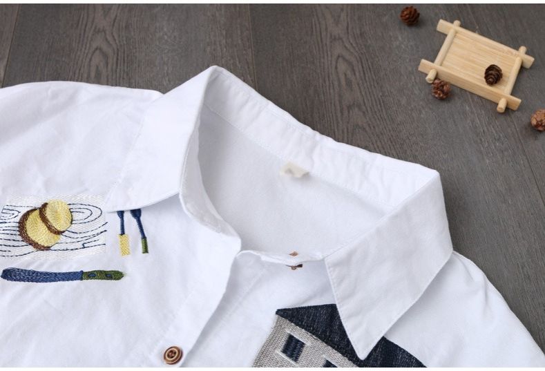 2025 Africa Europe America Summer Autumn New Style Artistic Embroidery Loose POLO Collar Mid-length Sun Protection Shirt Women Korean Version Cotton Breathable Versatile Casual Shirt Fresh Sweet Style