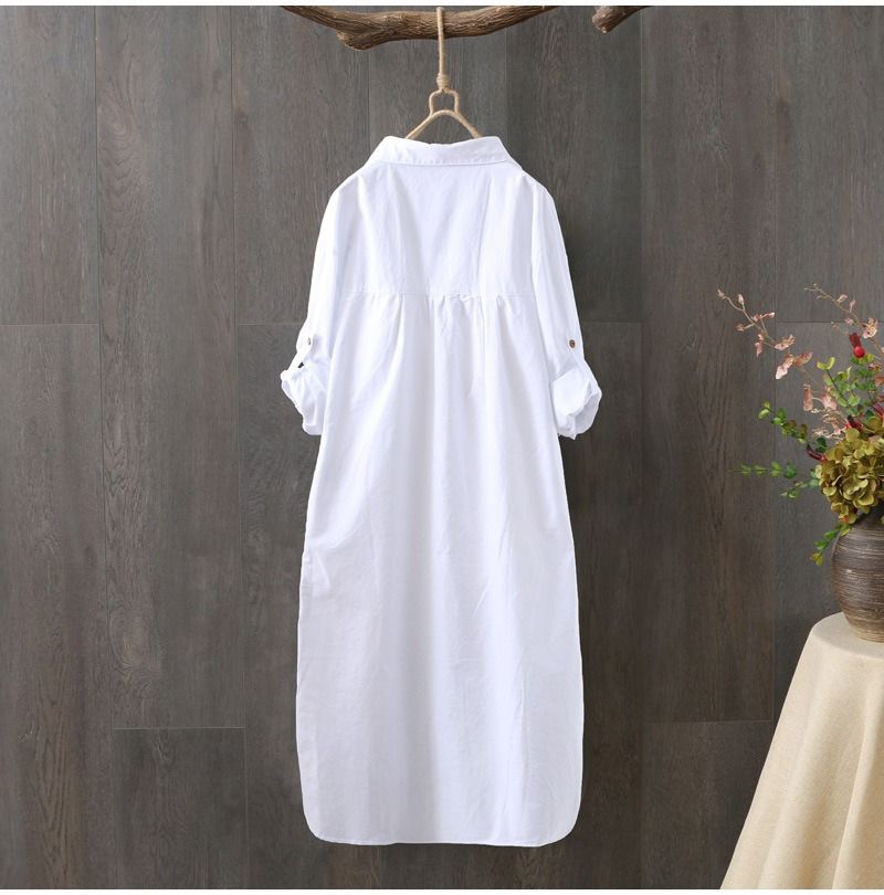 2025 Africa Europe America Summer Autumn New Style Artistic Embroidery Loose POLO Collar Mid-length Sun Protection Shirt Women Korean Version Cotton Breathable Versatile Casual Shirt Fresh Sweet Style