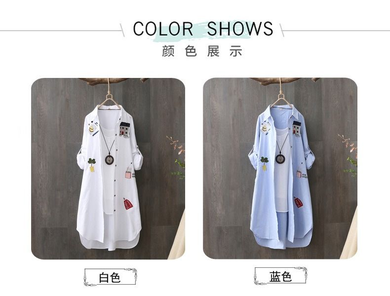 2025 Africa Europe America Summer Autumn New Style Artistic Embroidery Loose POLO Collar Mid-length Sun Protection Shirt Women Korean Version Cotton Breathable Versatile Casual Shirt Fresh Sweet Style