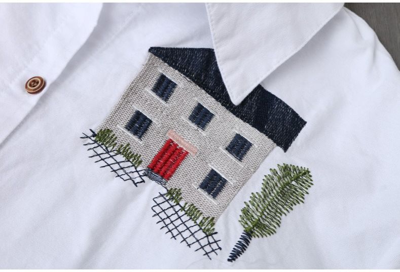 2025 Africa Europe America Summer Autumn New Style Artistic Embroidery Loose POLO Collar Mid-length Sun Protection Shirt Women Korean Version Cotton Breathable Versatile Casual Shirt Fresh Sweet Style