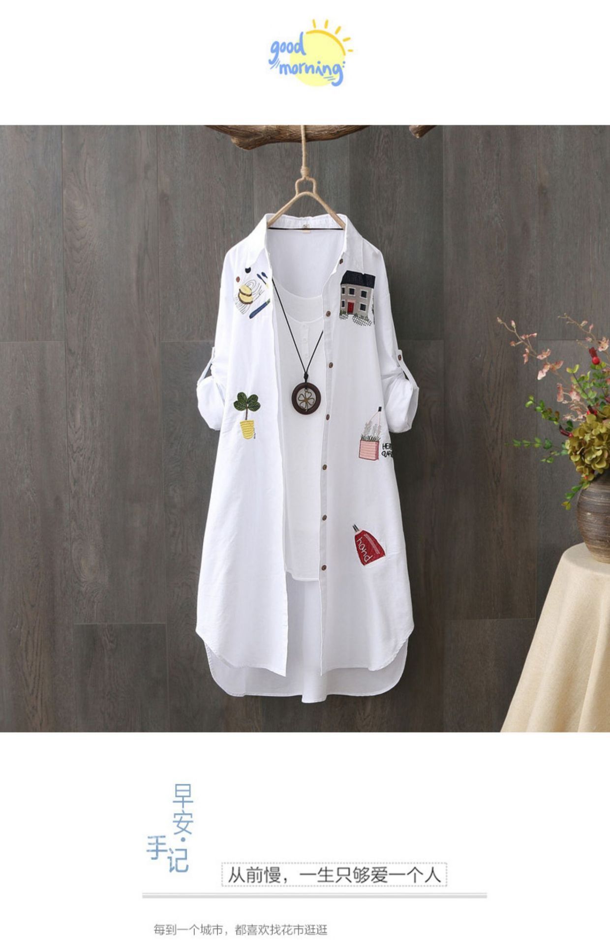 2025 Africa Europe America Summer Autumn New Style Artistic Embroidery Loose POLO Collar Mid-length Sun Protection Shirt Women Korean Version Cotton Breathable Versatile Casual Shirt Fresh Sweet Style
