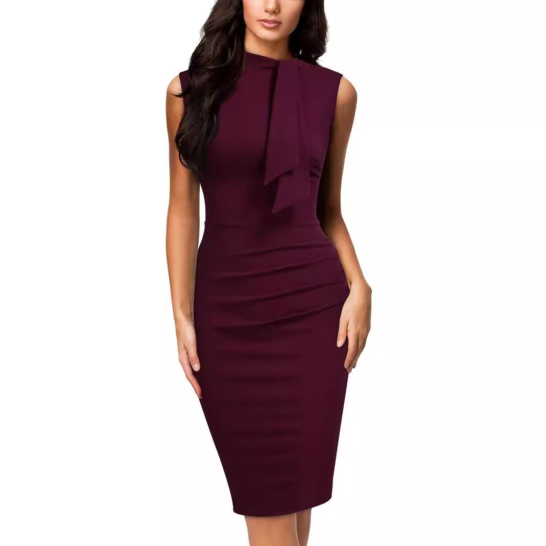 2025 African European Summer Best-selling Women's Casual Dress Sleeveless Design Full-skirted Office-style Pencil Dress One Step Dress Fashion Comfortable Creased Finishing Technique Elegant Style.