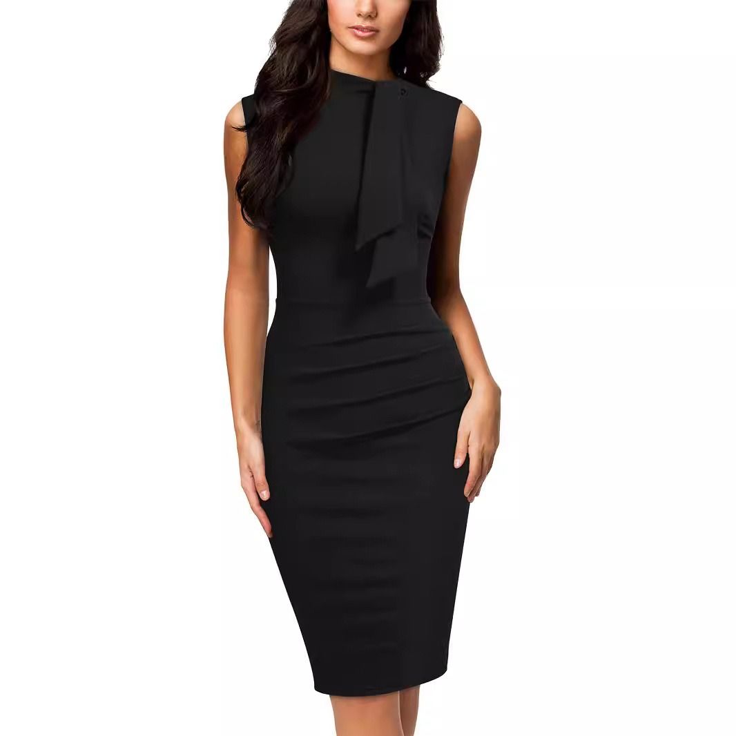 2025 African European Summer Best-selling Women's Casual Dress Sleeveless Design Full-skirted Office-style Pencil Dress One Step Dress Fashion Comfortable Creased Finishing Technique Elegant Style.