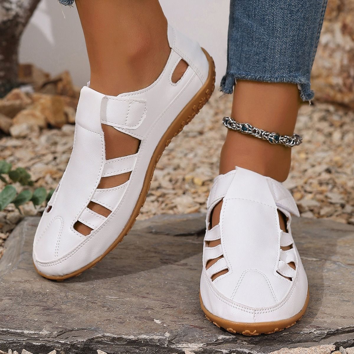 2025 Africa Europe America New Style Mid-Heel Large Size Women's Summer New Magic Fastener Casual Shoes Comfortable Soft Bottom Low Top Mom's Flat Sports Sandals Casual Style