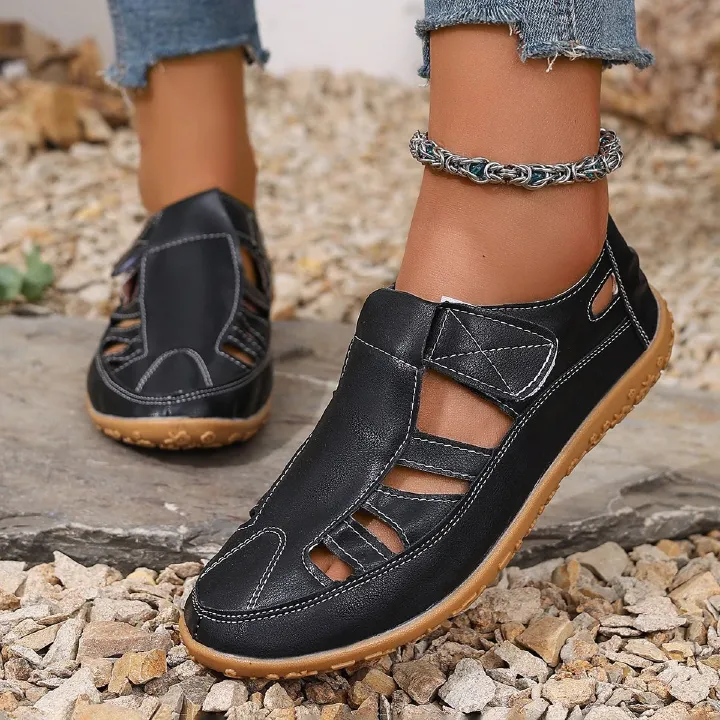 2025 Africa Europe America New Style Mid-Heel Large Size Women's Summer New Magic Fastener Casual Shoes Comfortable Soft Bottom Low Top Mom's Flat Sports Sandals Casual Style