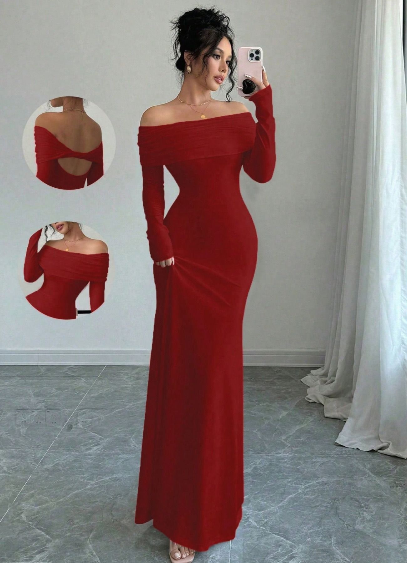 2025 African European Spring Autumn Women's Single-shoulder Pleated Tight-fitting Fashionable Elegant Full-skirted Long Evening Dress Plain Color Pattern Non-stretching Treatment Process.