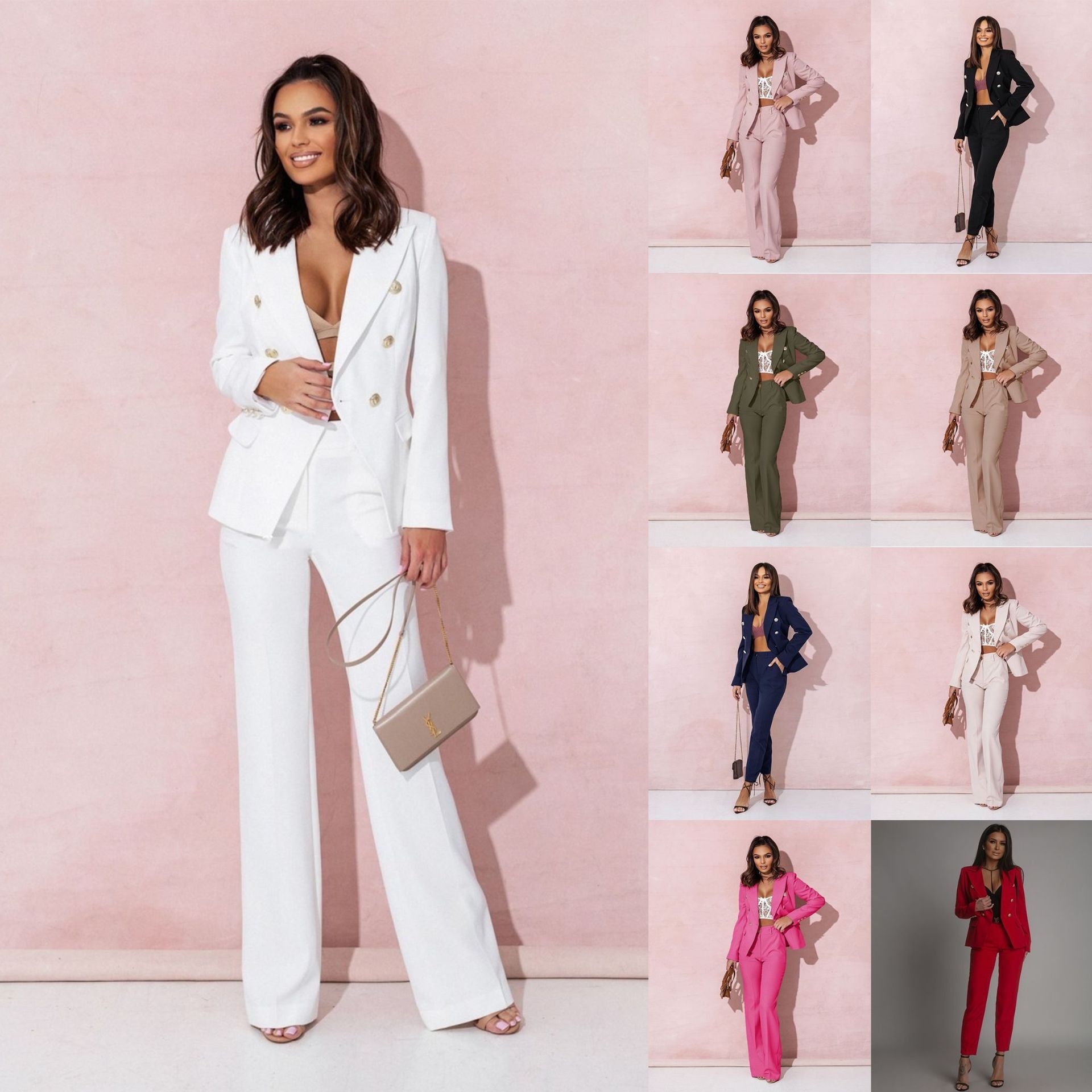 Spring 2025 Best-selling Women's Professional Suit Set Africa Europe America Amazon Two-button Suit Set Fashionable Elegant Solid Color Pattern Trendy Irregular Designs Patchwork Elements Modern Style