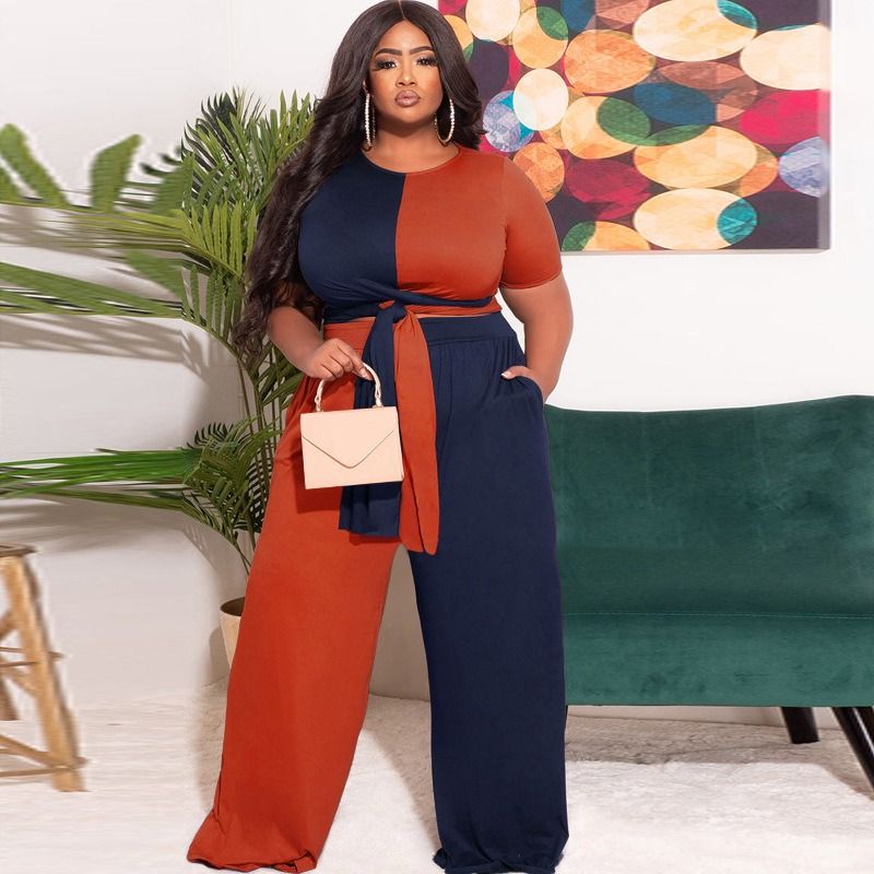 Africa Europe-2025 Autumn-Winter Patchwork Contrasting Color Knitted Fashion Casual Two-Piece Set - Large Size Women's Suit Knitting Technique Color Contrast Pockets Lacing Elements Casual Style