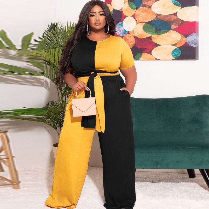 Africa Europe-2025 Autumn-Winter Patchwork Contrasting Color Knitted Fashion Casual Two-Piece Set - Large Size Women's Suit Knitting Technique Color Contrast Pockets Lacing Elements Casual Style