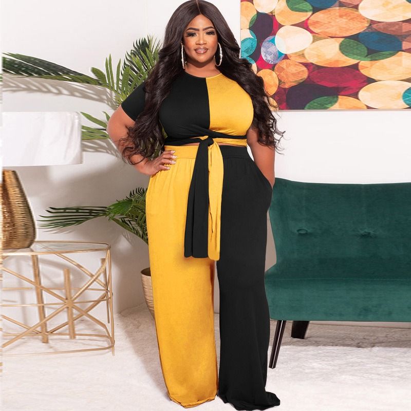 Africa Europe-2025 Autumn-Winter Patchwork Contrasting Color Knitted Fashion Casual Two-Piece Set - Large Size Women's Suit Knitting Technique Color Contrast Pockets Lacing Elements Casual Style