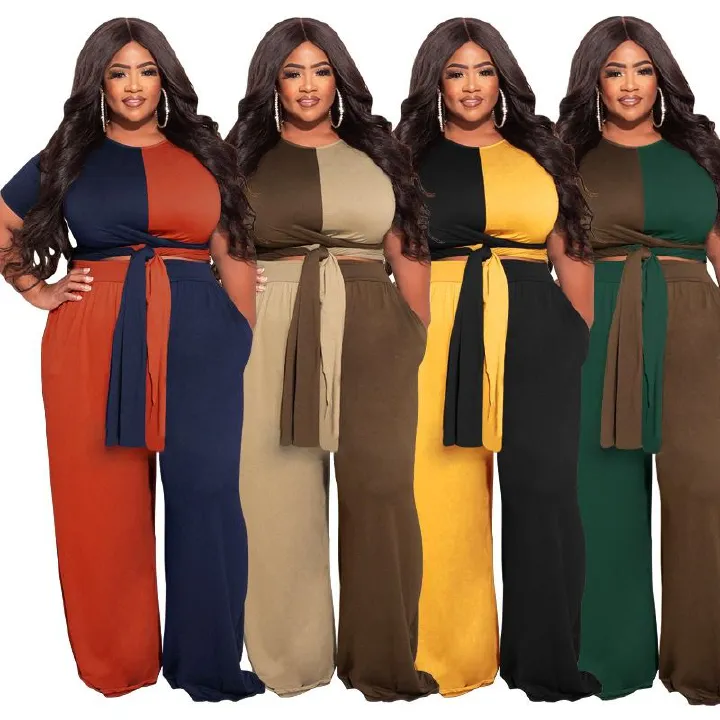 Africa Europe-2025 Autumn-Winter Patchwork Contrasting Color Knitted Fashion Casual Two-Piece Set - Large Size Women's Suit Knitting Technique Color Contrast Pockets Lacing Elements Casual Style