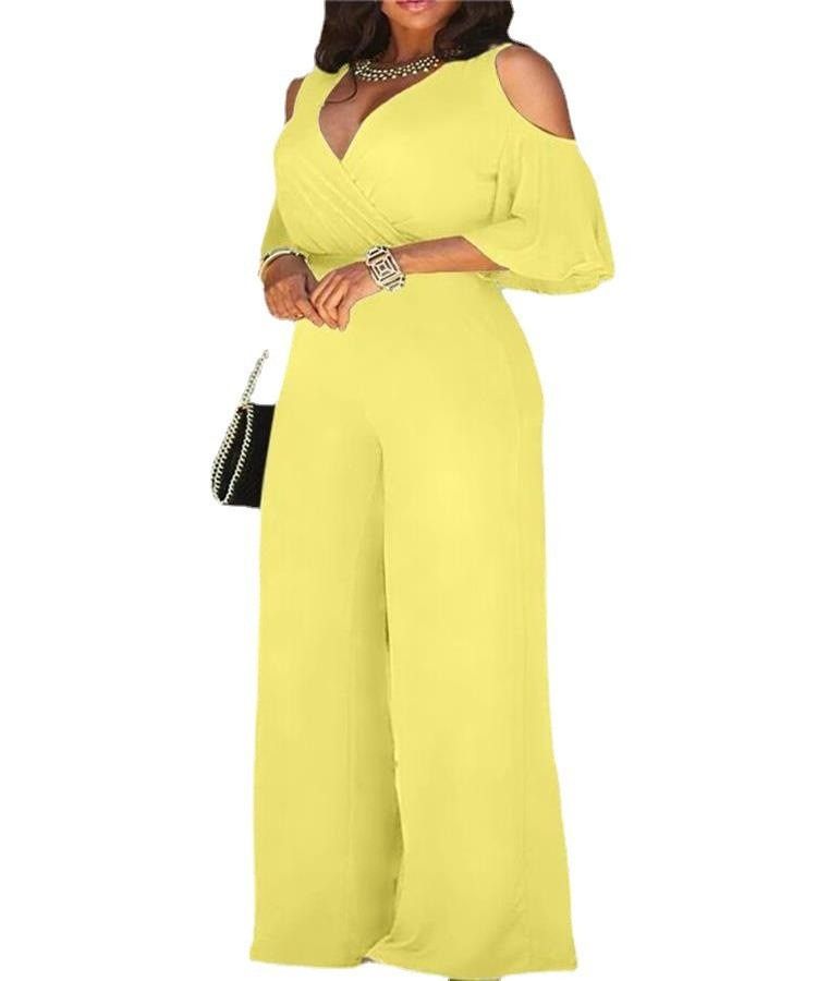 Africa Europe America Amazon - 2025 Summer Fashion Women's Wide Leg Pants Jumpsuit + 7 colors available + Belt Seamless Technology Solid Color Pattern Fashionable Elegant Business Wear Style