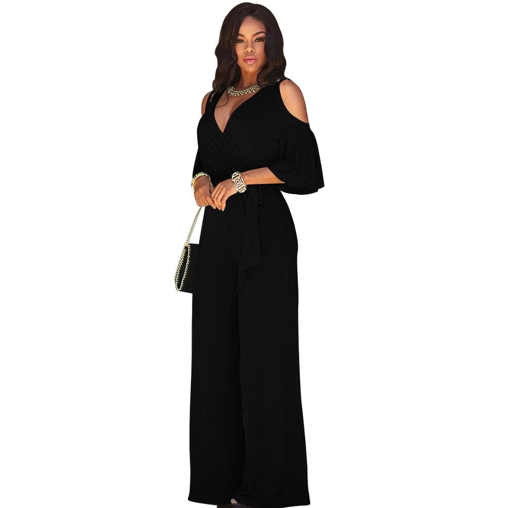 Africa Europe America Amazon - 2025 Summer Fashion Women's Wide Leg Pants Jumpsuit + 7 colors available + Belt Seamless Technology Solid Color Pattern Fashionable Elegant Business Wear Style