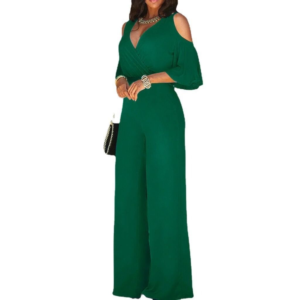 Africa Europe America Amazon - 2025 Summer Fashion Women's Wide Leg Pants Jumpsuit + 7 colors available + Belt Seamless Technology Solid Color Pattern Fashionable Elegant Business Wear Style