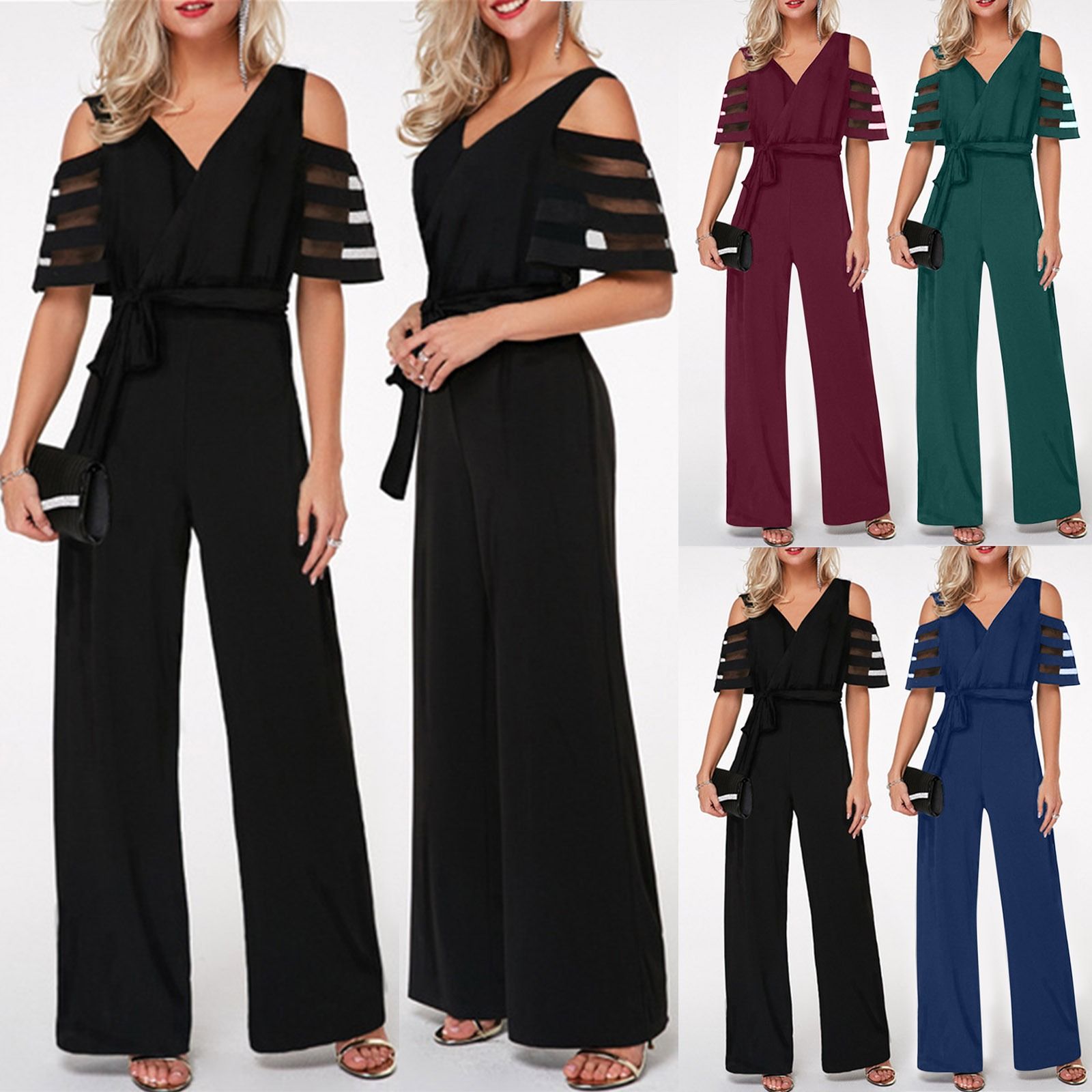 Africa Europe America Amazon - 2025 Summer Fashion Women's Wide Leg Pants Jumpsuit + 7 colors available + Belt Seamless Technology Solid Color Pattern FAfrica Eurashionable Elegant Business Wear Style
