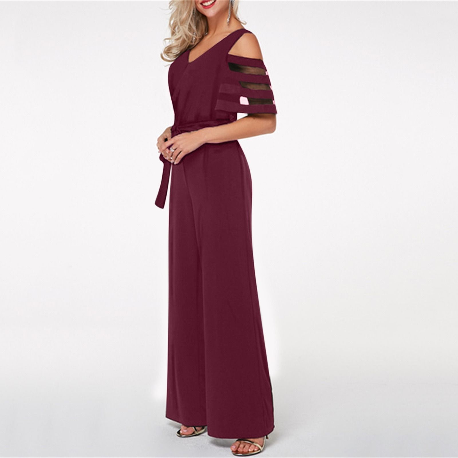 Africa Europe America Amazon - 2025 Summer Fashion Women's Wide Leg Pants Jumpsuit + 7 colors available + Belt Seamless Technology Solid Color Pattern FAfrica Eurashionable Elegant Business Wear Style