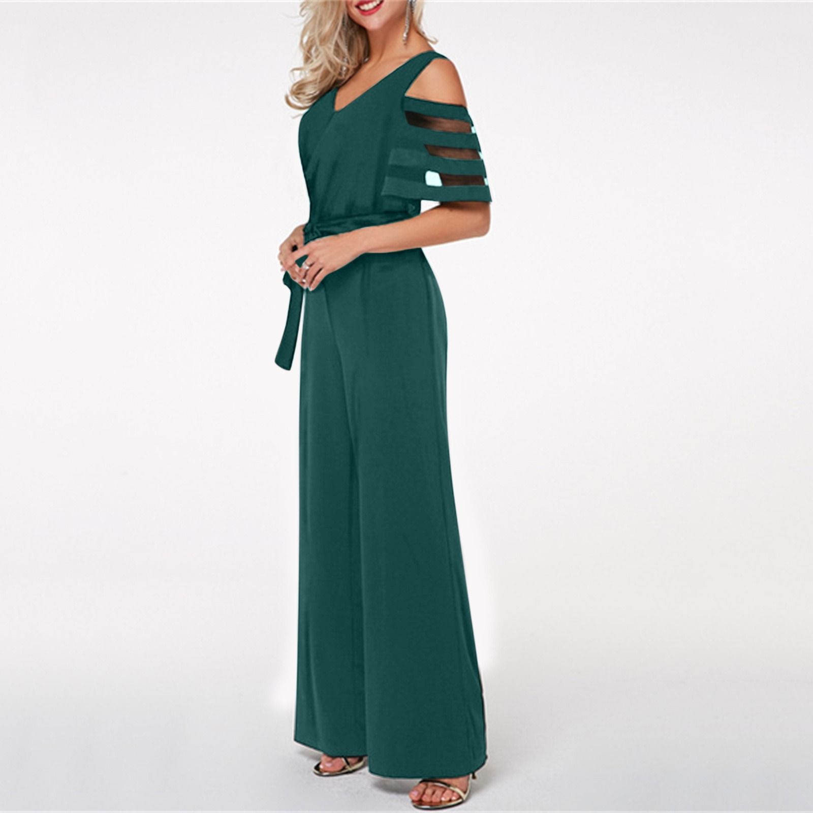Africa Europe America Amazon - 2025 Summer Fashion Women's Wide Leg Pants Jumpsuit + 7 colors available + Belt Seamless Technology Solid Color Pattern FAfrica Eurashionable Elegant Business Wear Style