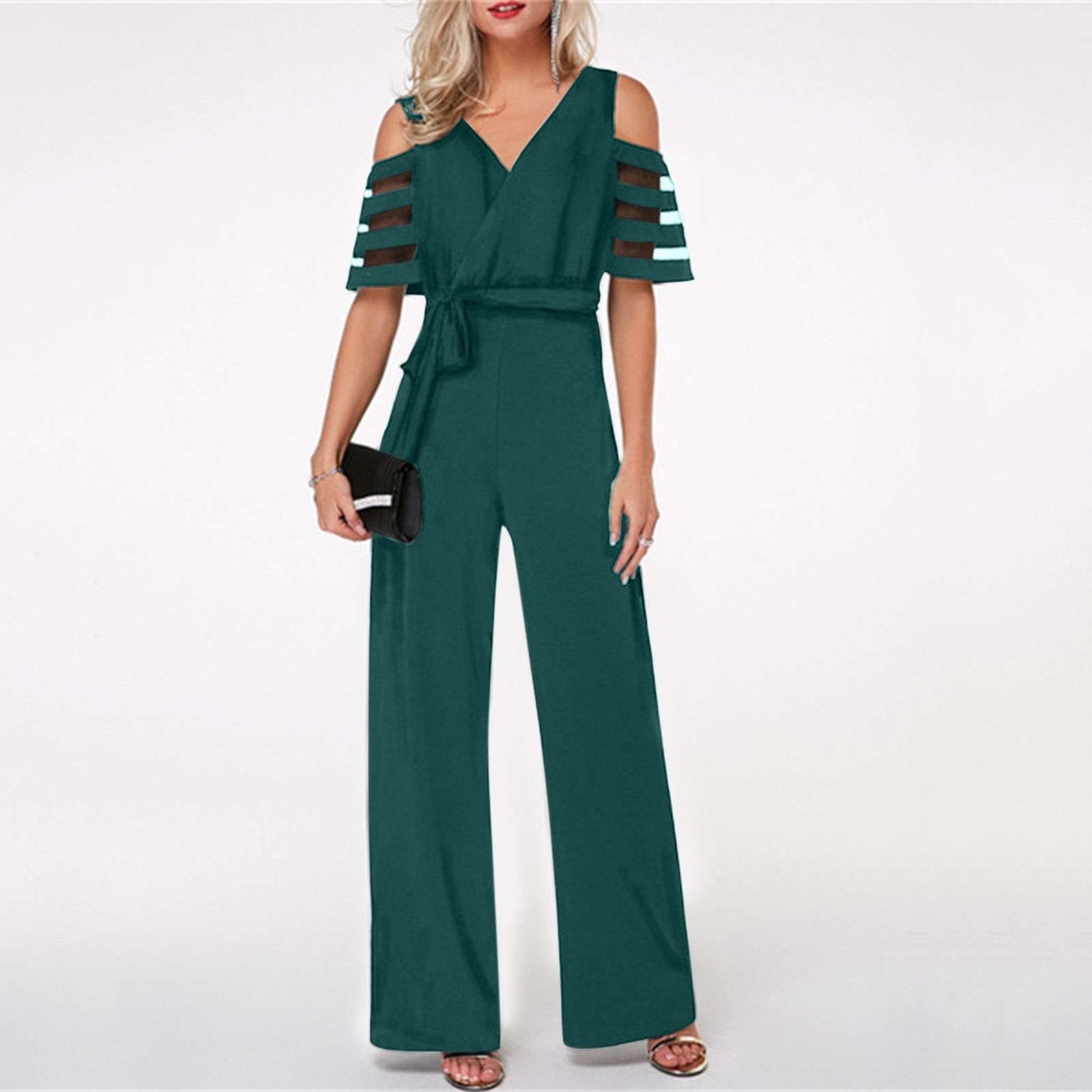 Africa Europe America Amazon - 2025 Summer Fashion Women's Wide Leg Pants Jumpsuit + 7 colors available + Belt Seamless Technology Solid Color Pattern FAfrica Eurashionable Elegant Business Wear Style