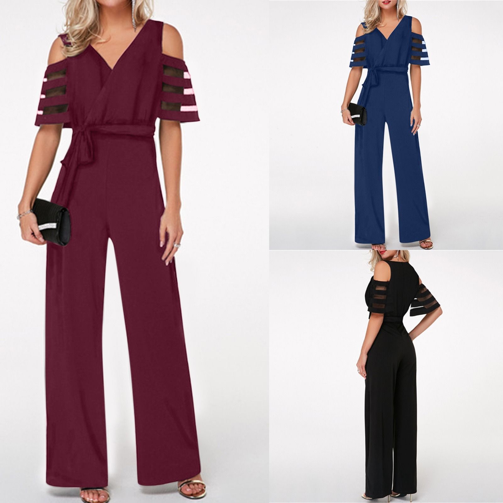Africa Europe America Amazon - 2025 Summer Fashion Women's Wide Leg Pants Jumpsuit + 7 colors available + Belt Seamless Technology Solid Color Pattern FAfrica Eurashionable Elegant Business Wear Style