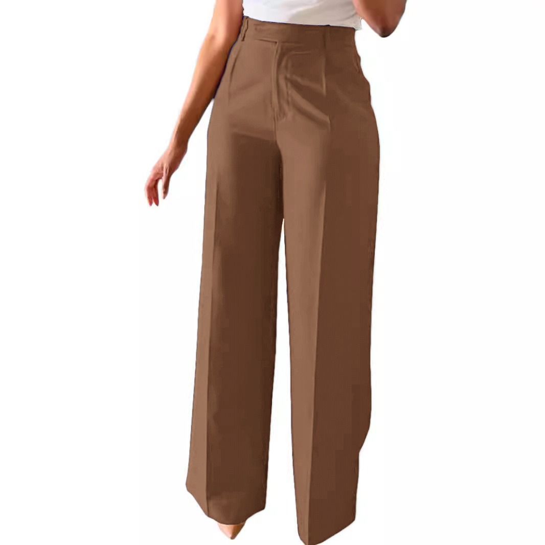 2025 Africa Europe America Amazon - New Women's Commuting High-Waist Comfortable Stretch Straight Pants Formal Wear Casual Suit Long Pants Gluing Technique Trendy Pocket Design Elegant Style