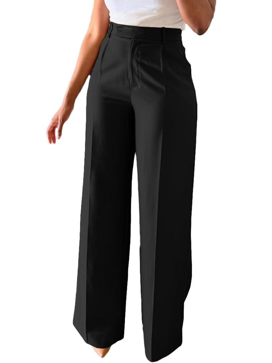2025 Africa Europe America Amazon - New Women's Commuting High-Waist Comfortable Stretch Straight Pants Formal Wear Casual Suit Long Pants Gluing Technique Trendy Pocket Design Elegant Style