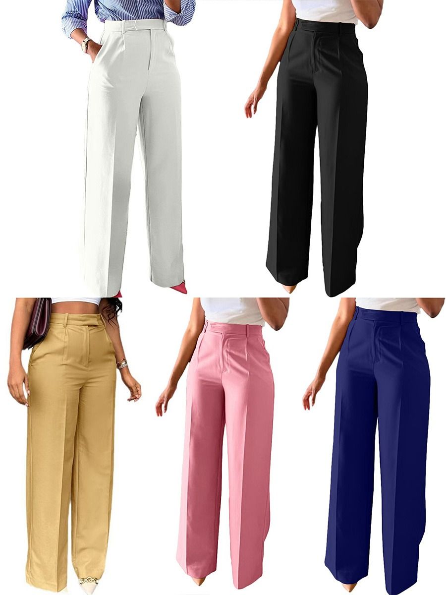 2025 Africa Europe America Amazon - New Women's Commuting High-Waist Comfortable Stretch Straight Pants Formal Wear Casual Suit Long Pants Gluing Technique Trendy Pocket Design Elegant Style