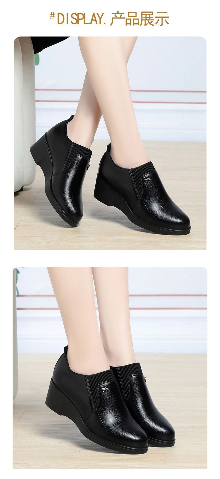 African European American Wedge Heels Women's 2025 New Style Mid-aged Flat Shoes Soft Leather Mother's Shoes Spring-Autumn Single Shoes Retro Comfortable Breathable Durable Slip-resistant Casual Style