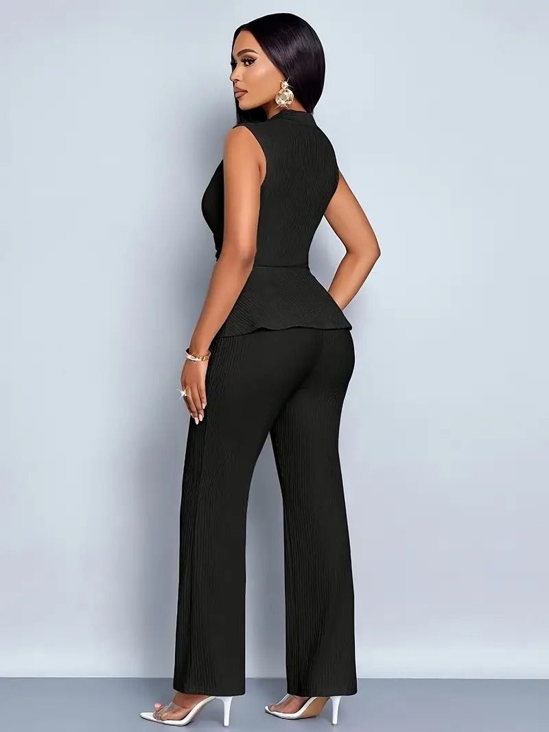 2026 African European Spring-Summer Women's Two-piece Set - Elegant & Slimming V-neck Sleeveless Irregular T-shirt + Wide-leg Pants Casual Set Pleated Design Solid Color Pattern Elegant Style