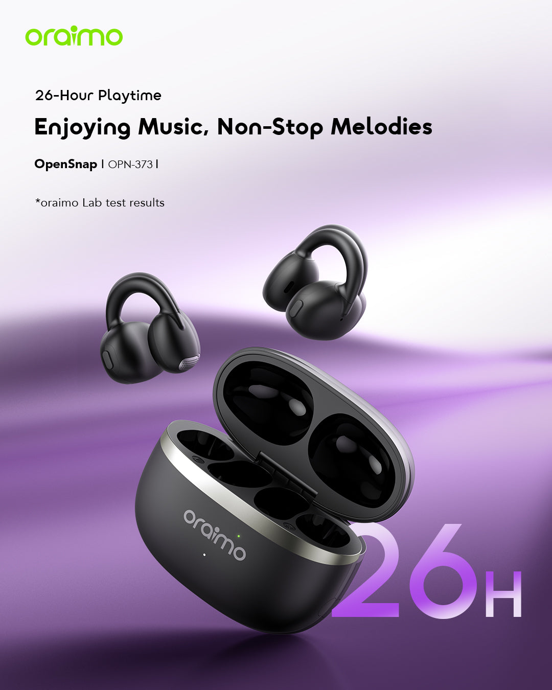 Oraimo Heavy bass earpods with earbud wireless with noise cancellation function and many hours talk/music time Open Snap Clip-On True Wireless Headphones_Black