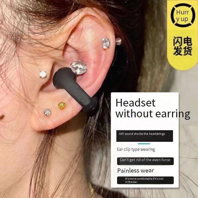 Oraimo Heavy bass earpods with earbud wireless with noise cancellation function and many hours talk/music time Open Snap Clip-On True Wireless Headphones_Black