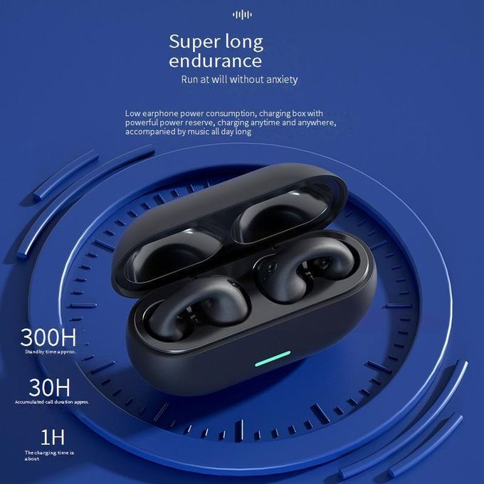Oraimo Heavy bass earpods with earbud wireless with noise cancellation function and many hours talk/music time Open Snap Clip-On True Wireless Headphones_Black