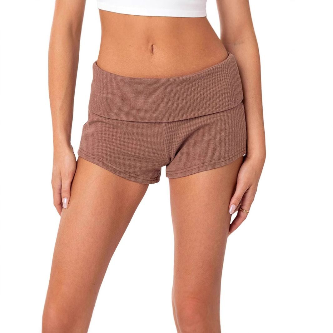 European and American style new style folding waist striped short women's basic tight-fitting low-waist bottoming casual hot pants summer