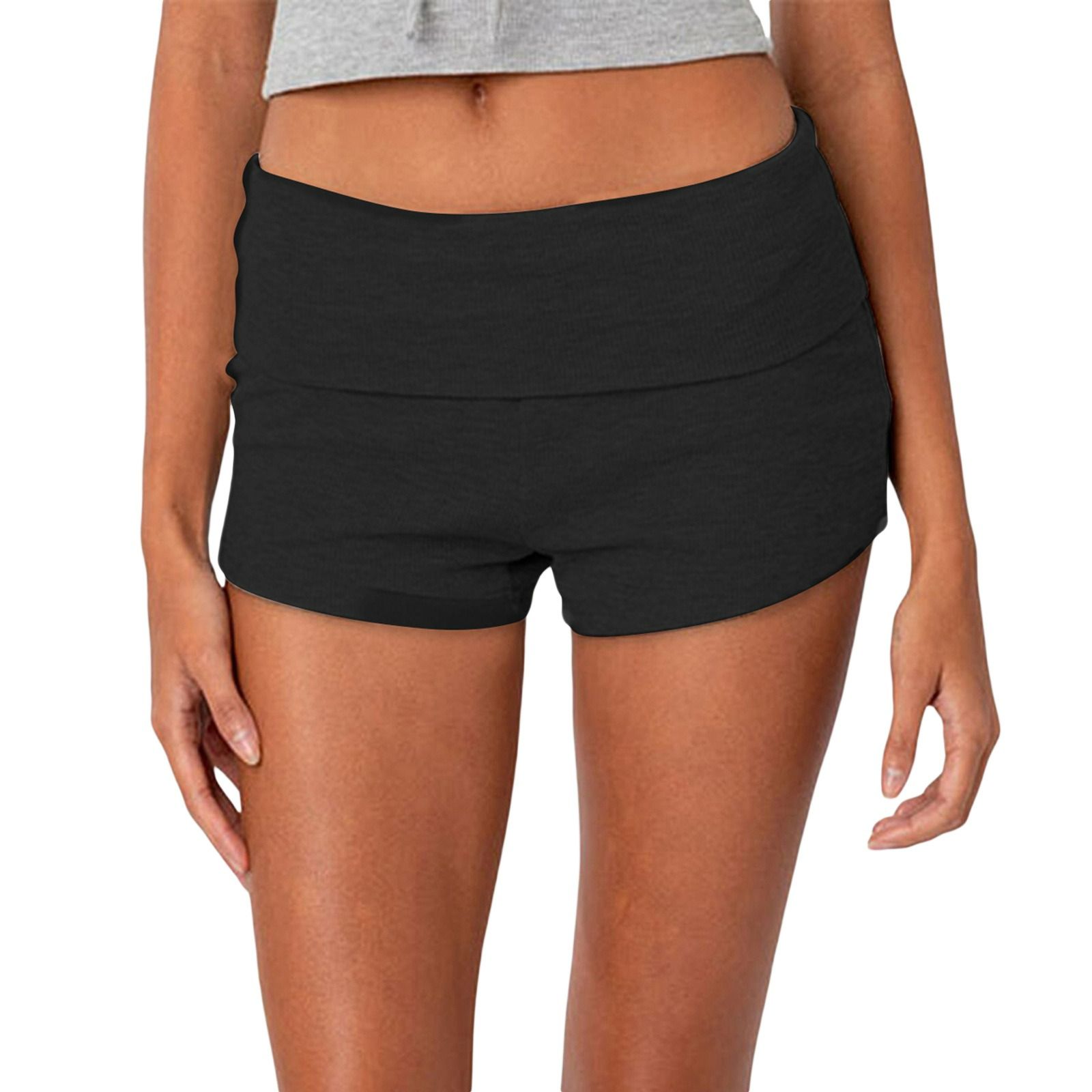 European and American style new style folding waist striped short women's basic tight-fitting low-waist bottoming casual hot pants summer