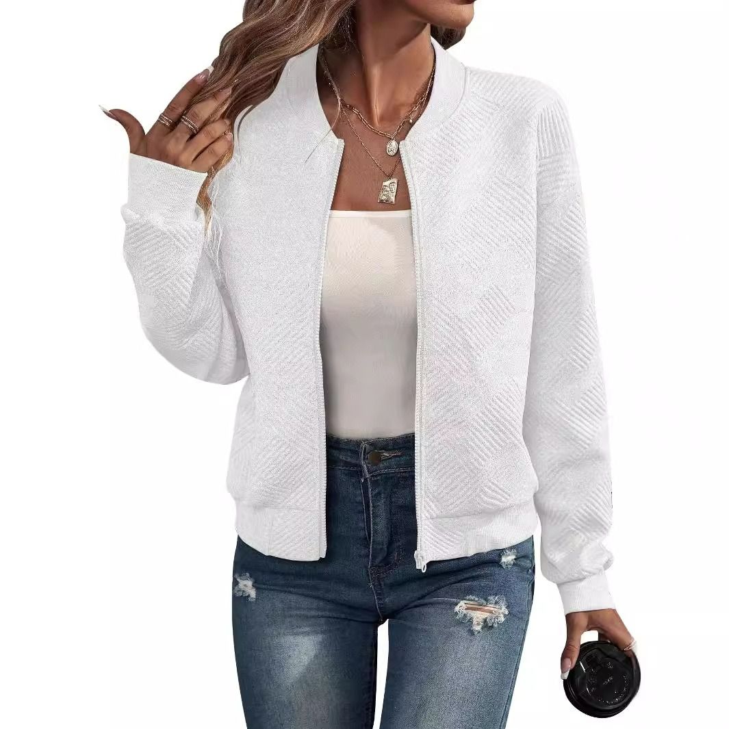 2025 autumn and winter new solid color zipper jacket baseball collar casual jacket ladies