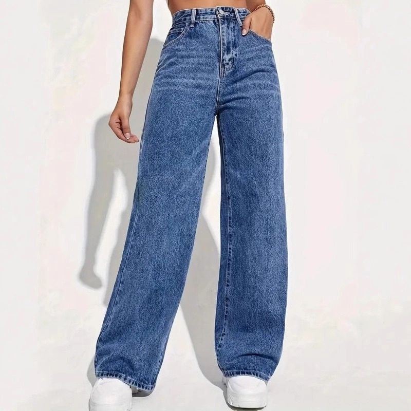 Wide-leg Europe and the United States 2025 mopping the floor autumn, winter, spring and autumn loose high-waisted straight-leg thin drape jeans women