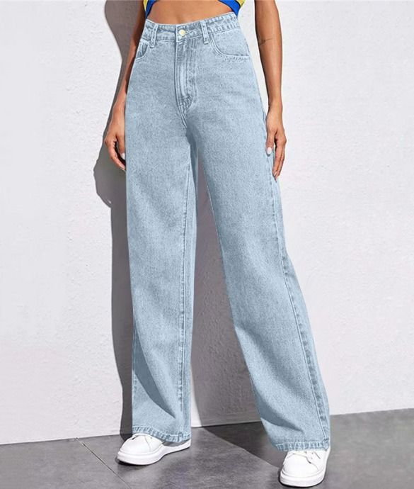 Wide-leg Europe and the United States 2025 mopping the floor autumn, winter, spring and autumn loose high-waisted straight-leg thin drape jeans women