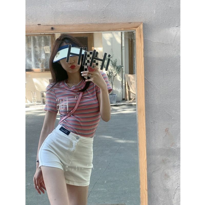 Denim shorts women's tight-fitting 2025 new spring and summer European and American thin bottoming hot pants hip-lifting high-waist stretch shorts