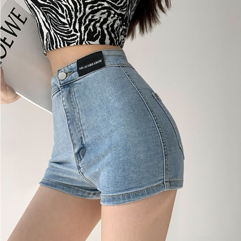 Denim shorts women's tight-fitting 2025 new spring and summer European and American thin bottoming hot pants hip-lifting high-waist stretch shorts